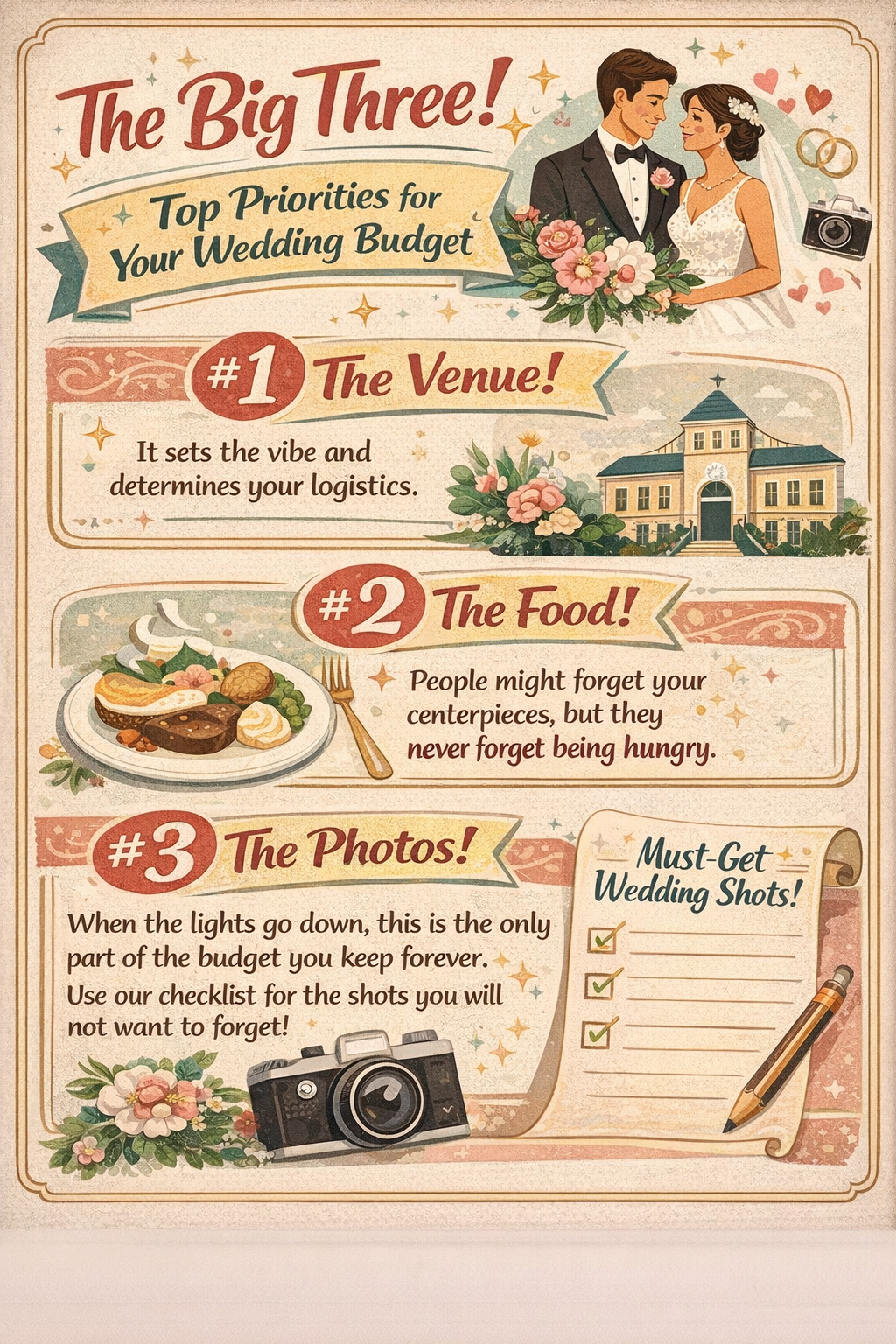 Three major priorities for your wedding.