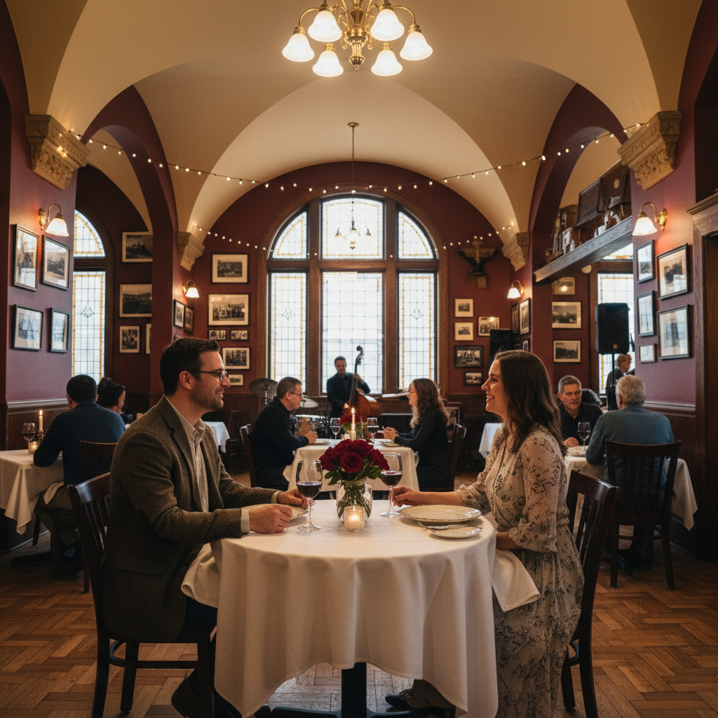 Book a wonderful dinner at a romantic spot.