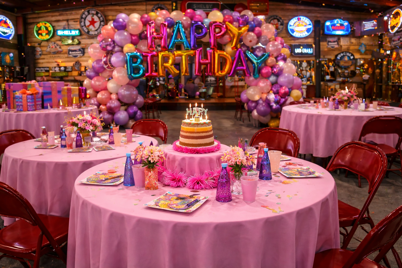 Decorations and personalized elements used in a birthday event at Sparks Museum.