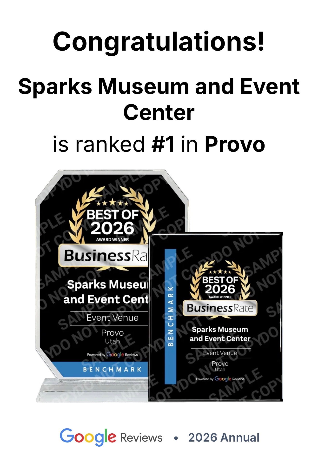 Sparks Museum and Events Center in Provo, Utah voted the "Best Event Venue" in Provo for 2026