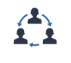 Three silhouetted figures connected in a circular flowchart, representing teamwork or collaboration.