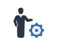 Icon of a person in business attire holding a gear, representing management or technical work.