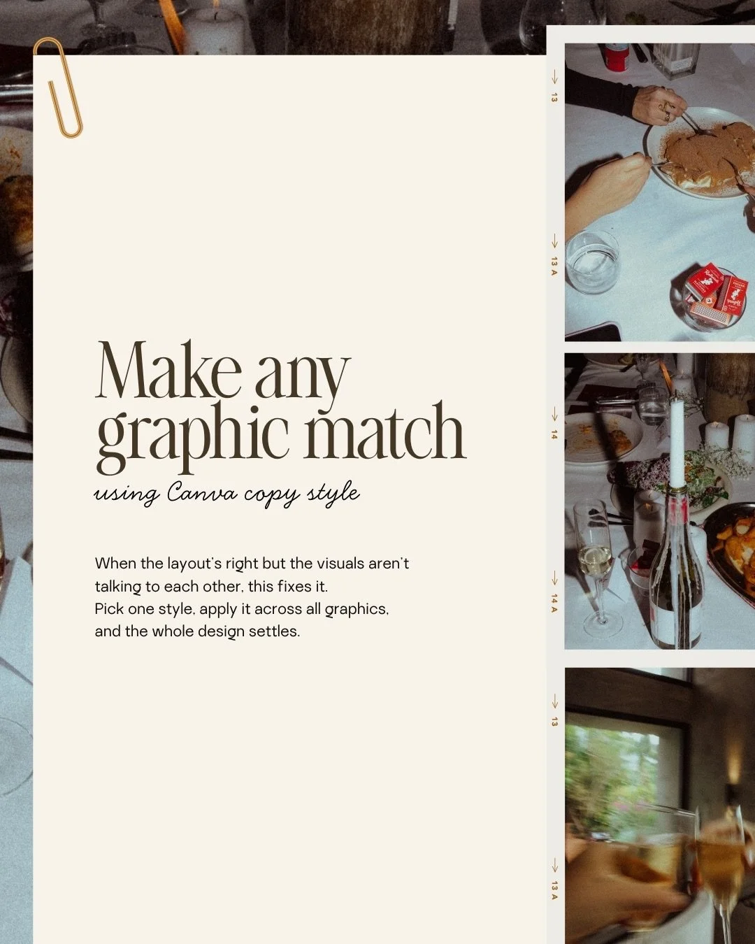 Found the right layout but the graphics you love feel a bit all over the place?

This is how to bring everything into the same visual language without starting from scratch.
Copy one style. Apply it across. Let the design settle.

Simple fix. Big dif