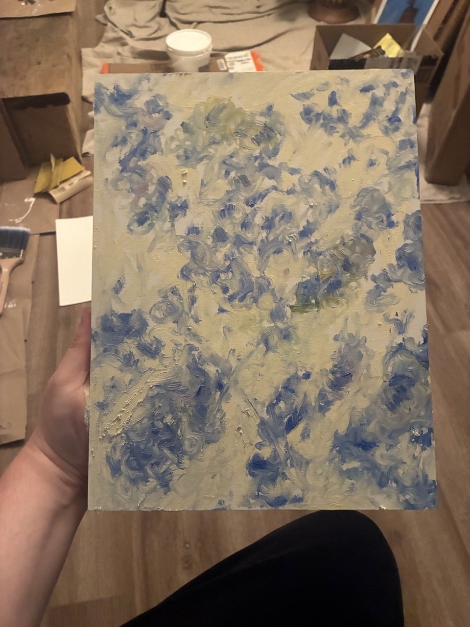 Forget-me-nots, 2026, oil stick on gessoed wood board
