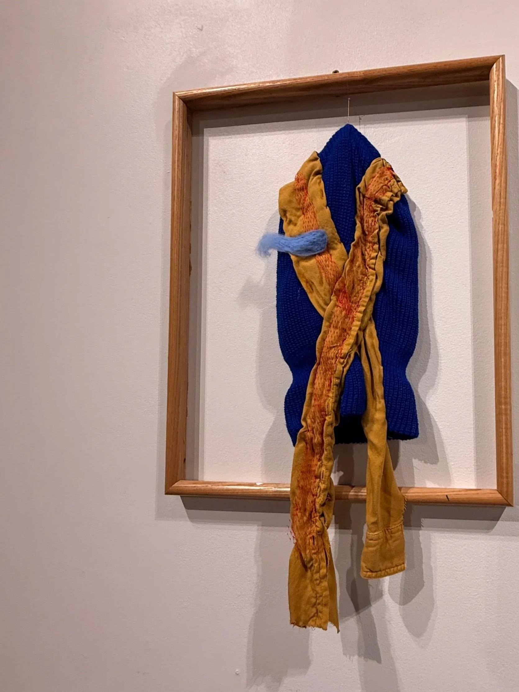 Installlation Image I
I chose you
2025
Nearly Lemon

blue knit mask, recycled fabric, thread and wool roving in frame floating frame
19.75” x 15.5”