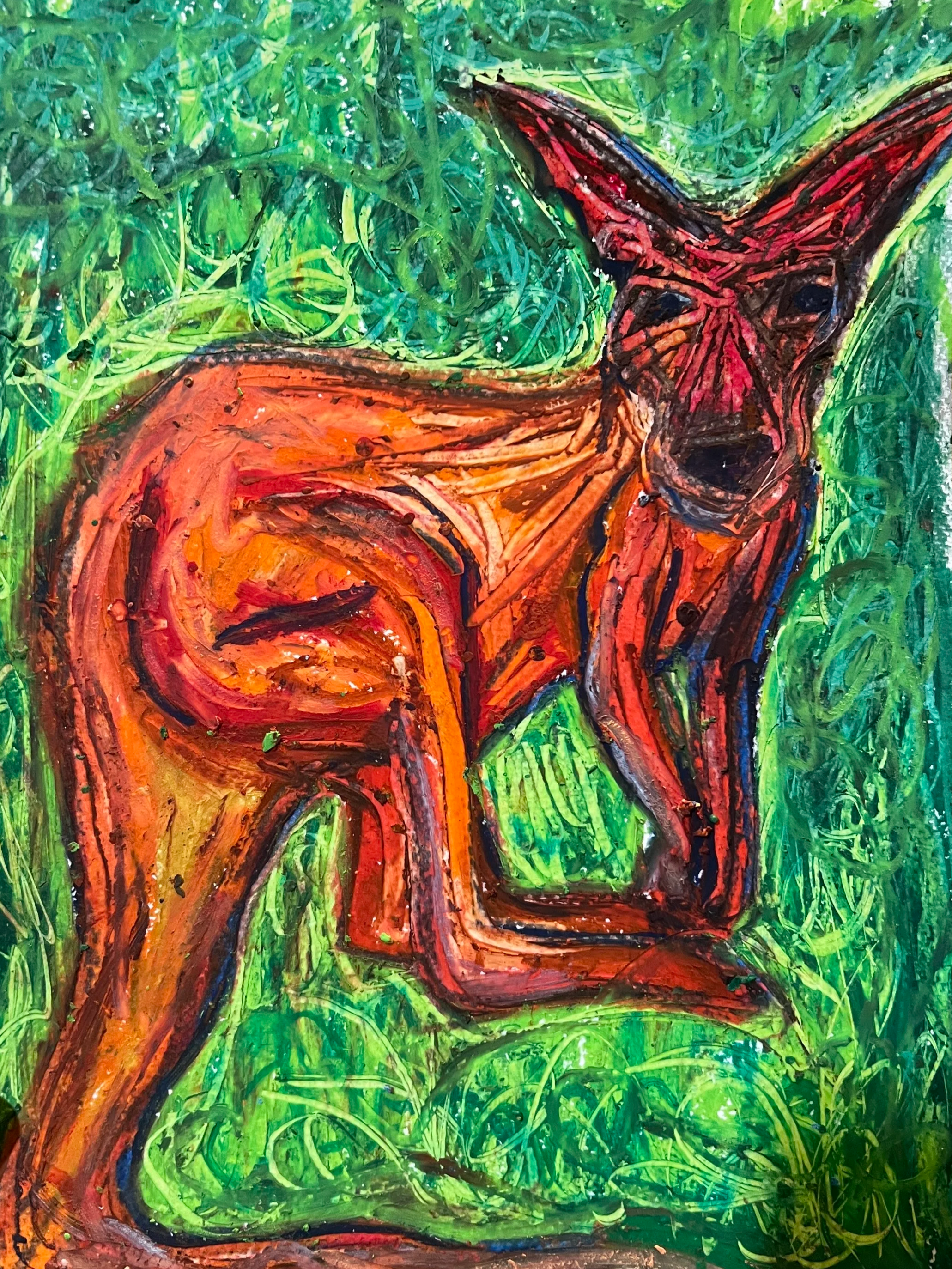 kangaroo, oil pastel on paper