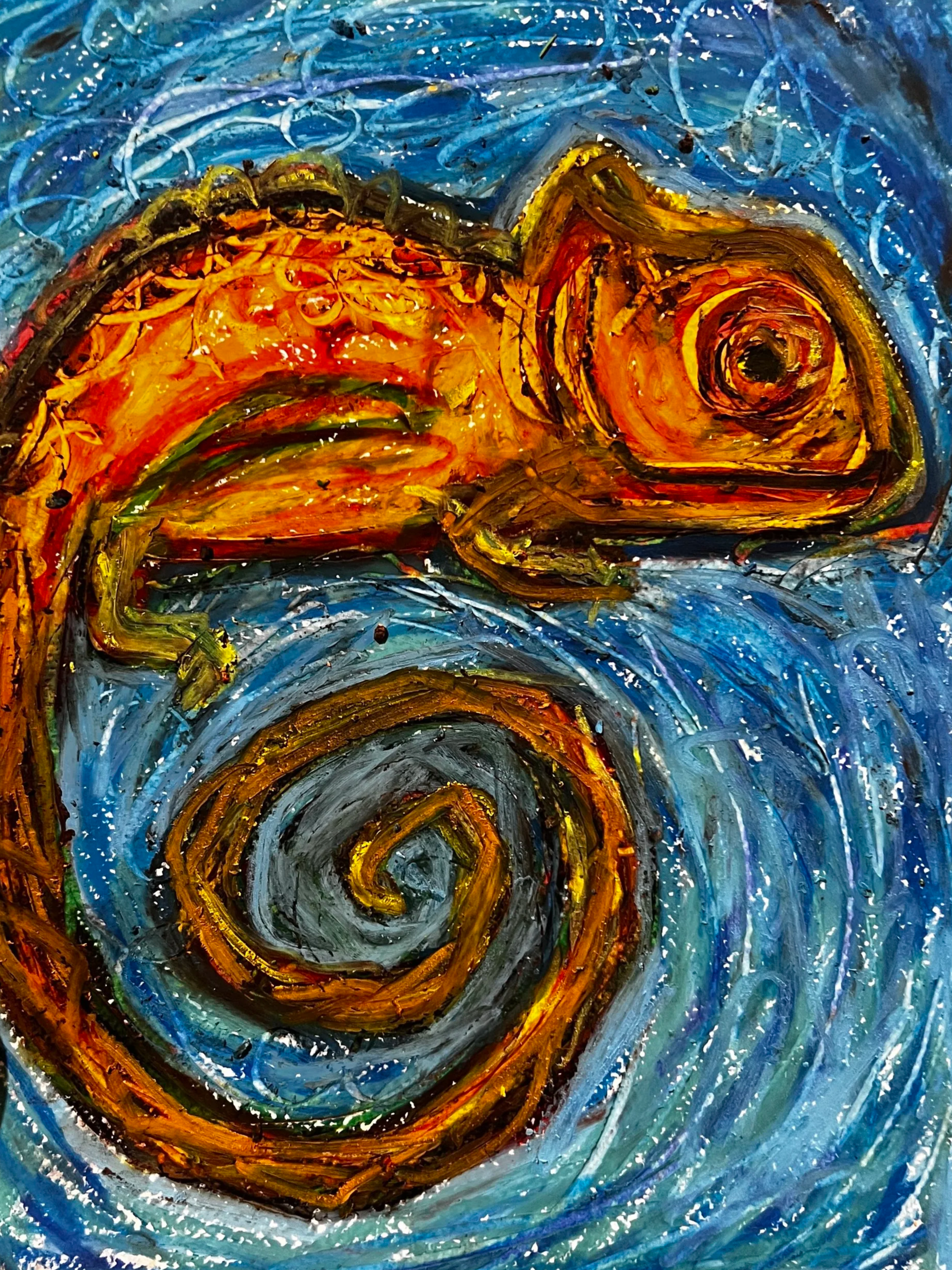 chameleon one, oil pastel on paper