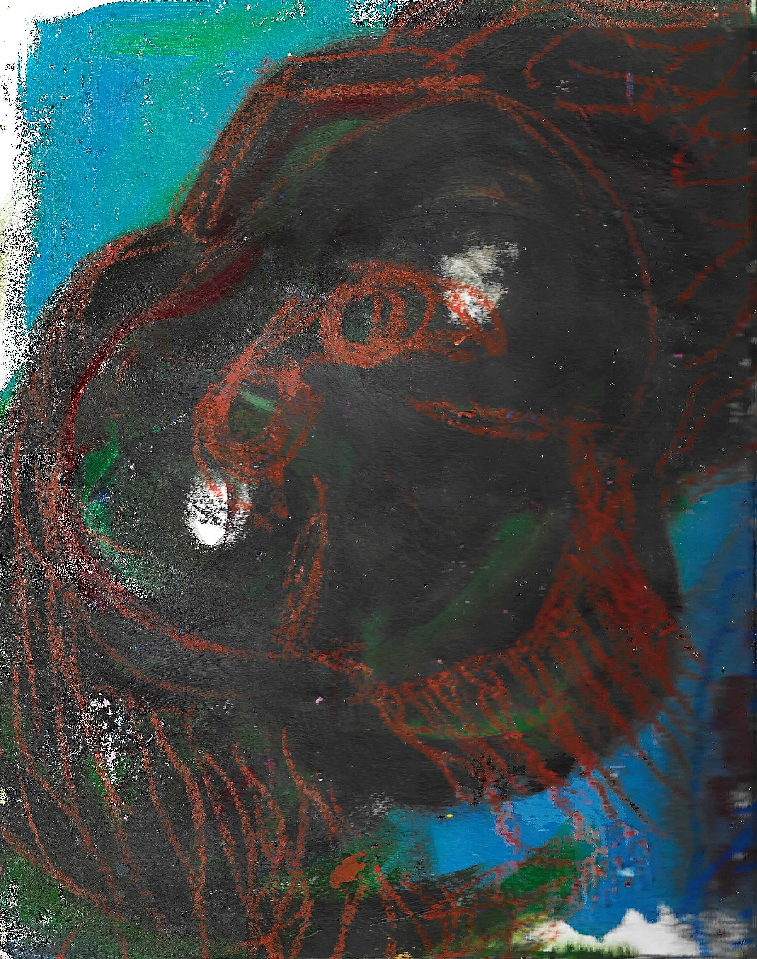 orangutan, 2025, acrylic and oil pastel on paper