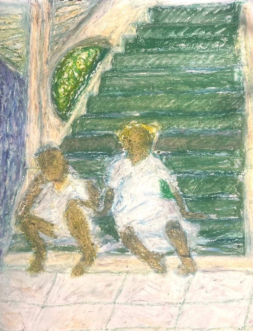 hermanos en la mañana, 2024 oil pastel on paper
