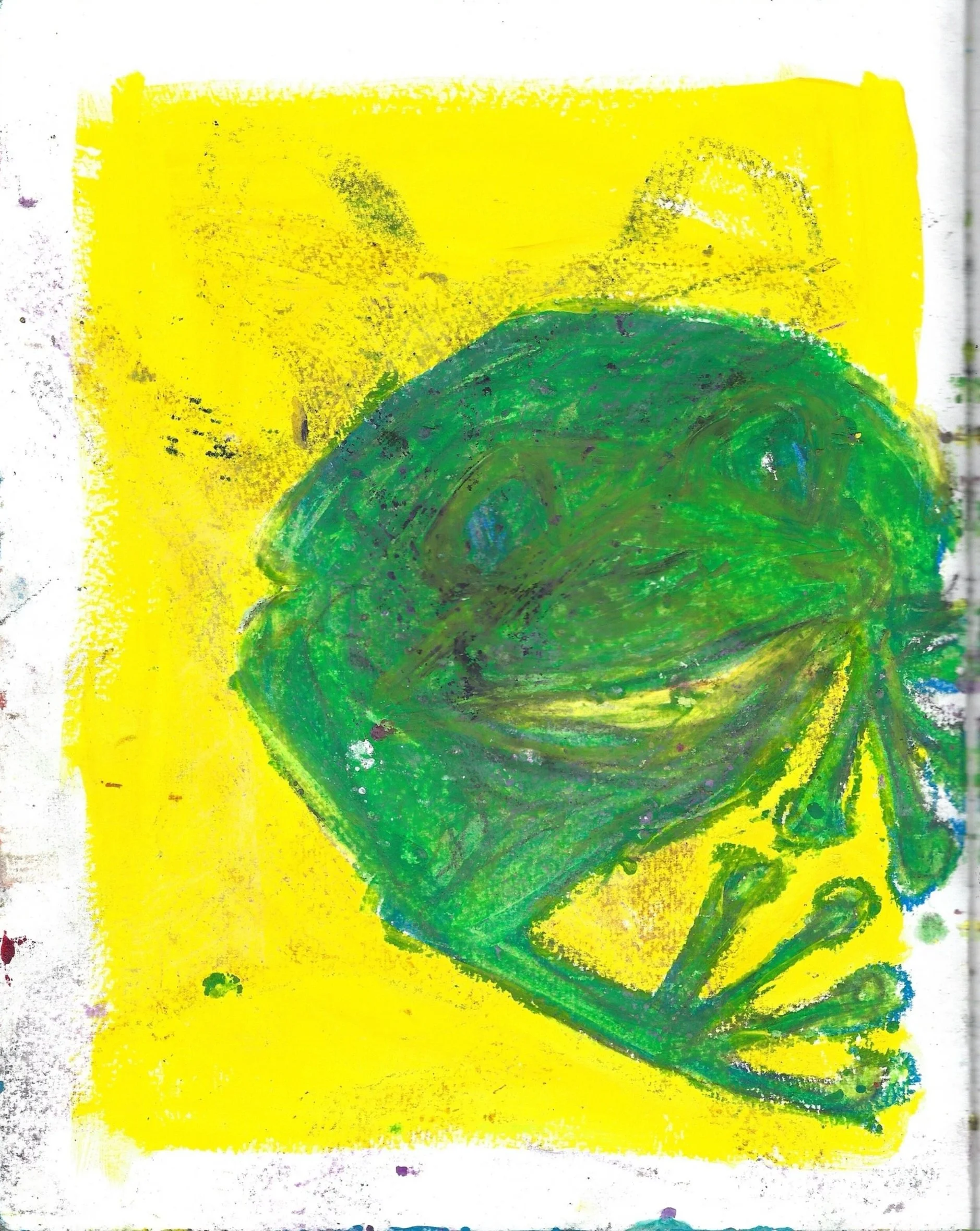 frog, acrylic and oil pastel on paper, 2025