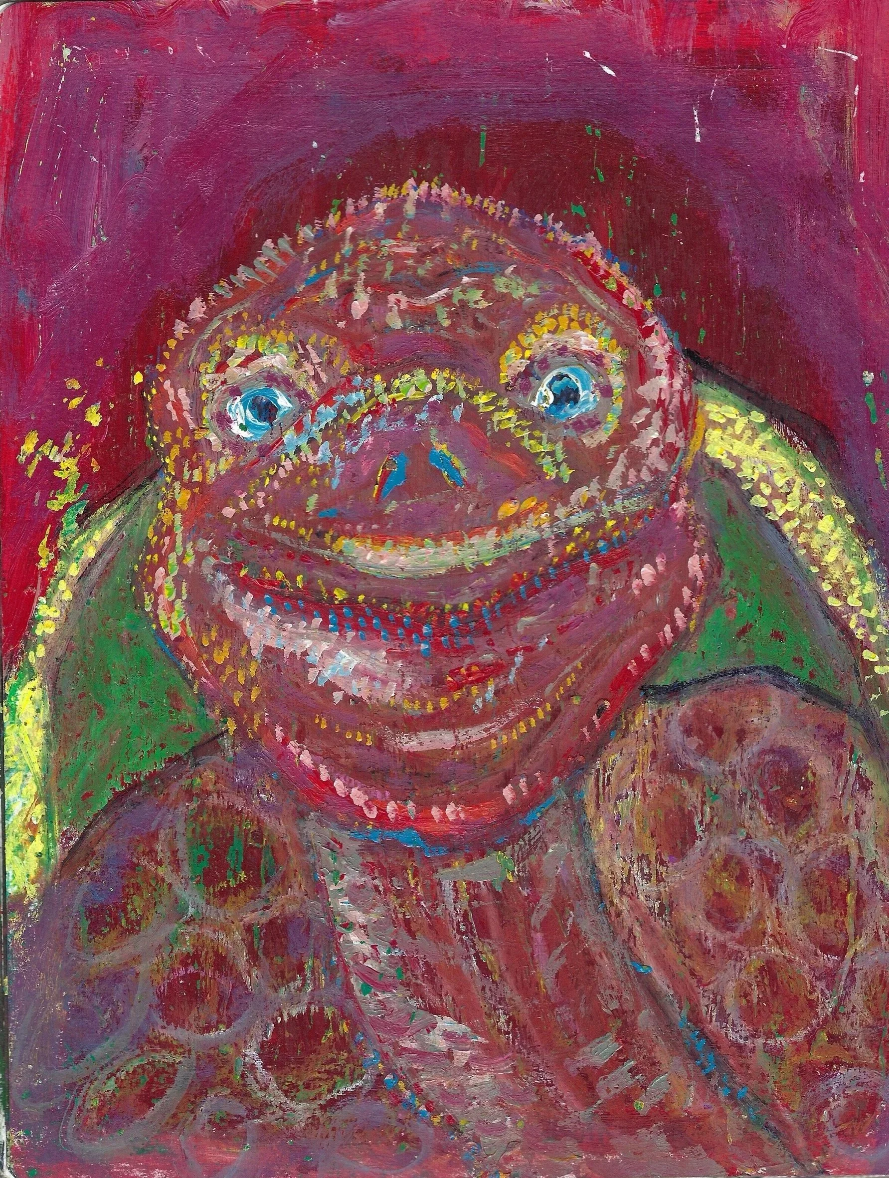tortoise, acrylic paint and oil pastel on paper, 2025
