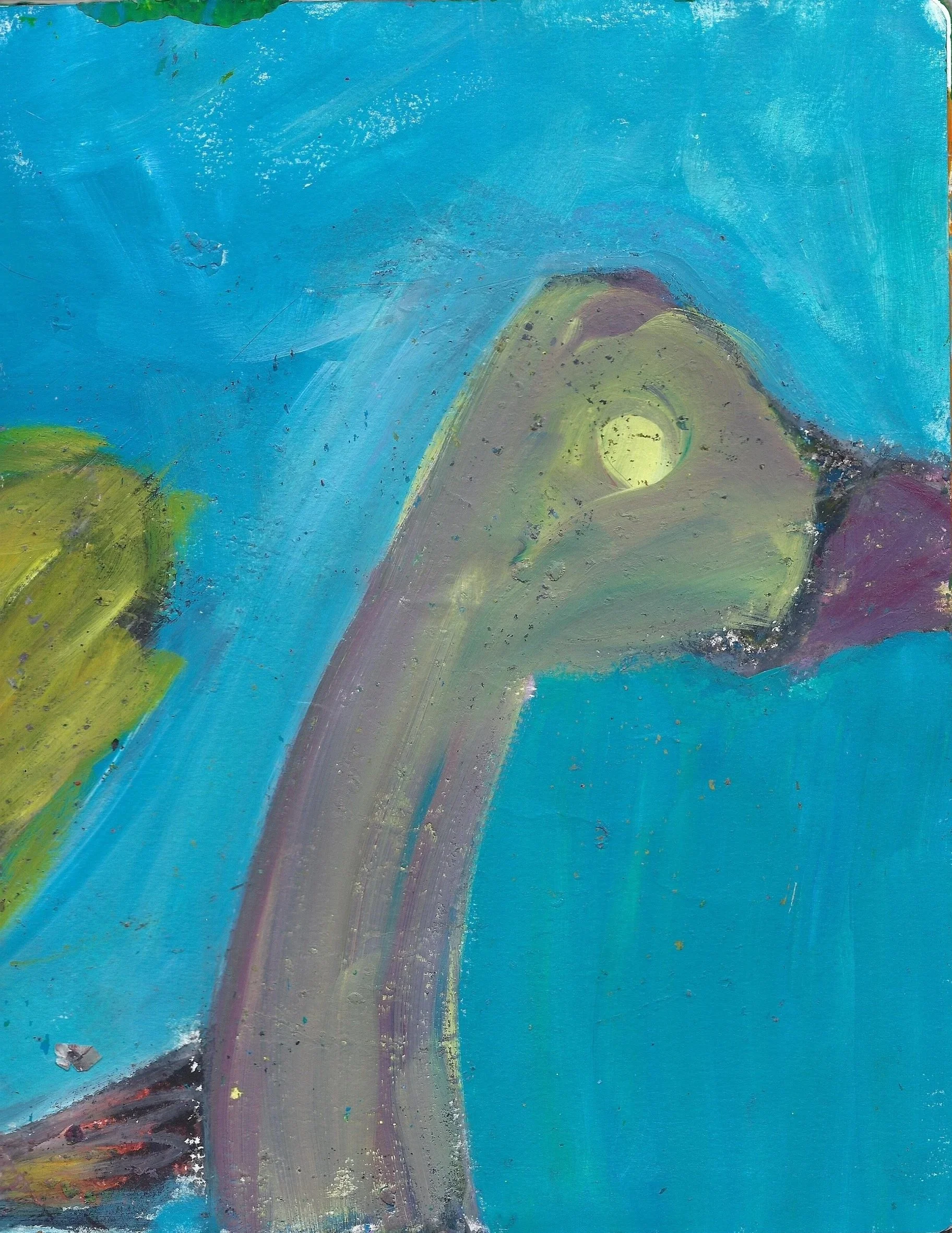 swan, 2025 acrylic paint, oil pastel on 400 lb paper