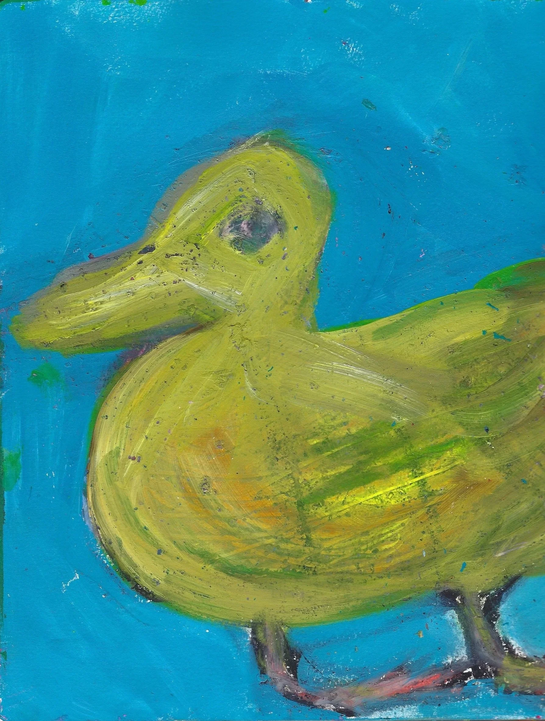 duck, 2025, acrylic paint, oil pastel on 400 gsm paper