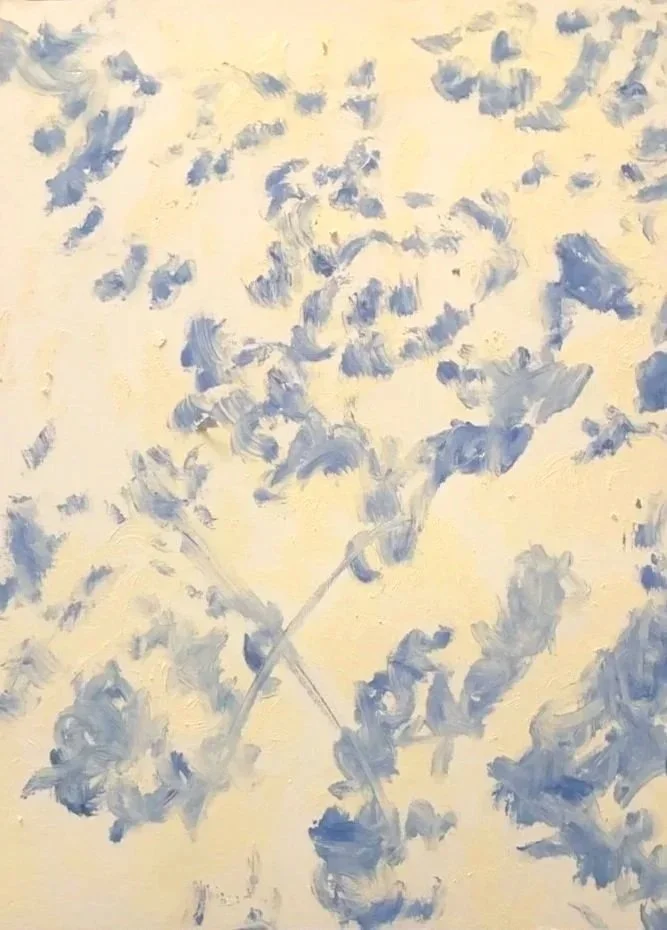 Forget-me-nots, 2026, oil stick on gessoed wood board