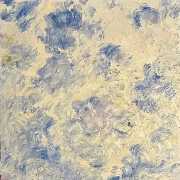 Forget-me-nots, 2026, oil stick on gessoed wood panel