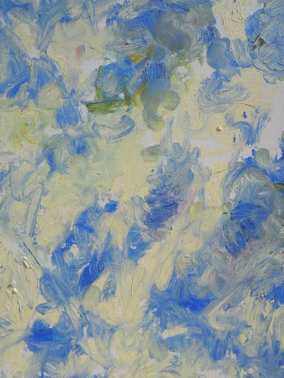 Forget-me-nots, close up, 2026, Nearly Lemon, oil stick on wood panel, 9 x 12 x .75"