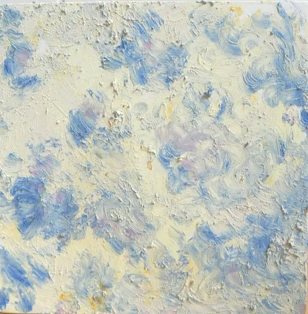 Forget-me-nots, 2026, Nearly Lemon, oil stick on wood panel, 5 x 7 x .75"