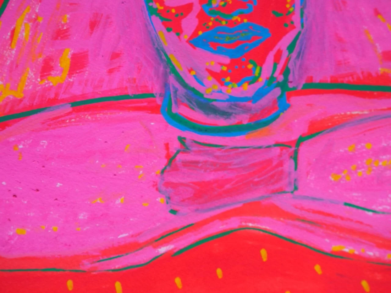 Process photo Maybe Existed close up, 2026, Nearly Lemon, acrylic marker on 300 gsm paper 8.5 x 12 inches