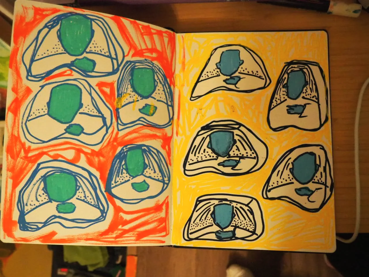 Process photo, Simple try, Existed, 2026, Nearly Lemon, acrylic marker on 300 gsm paper, 8.5 x 12 inches