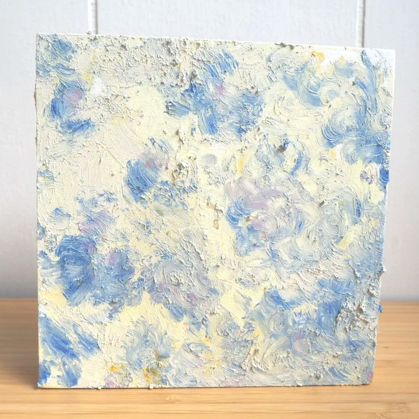 Forget-me-nots, 2026, Nearly Lemon, oil stick on wood panel 5 x 7 x .75"