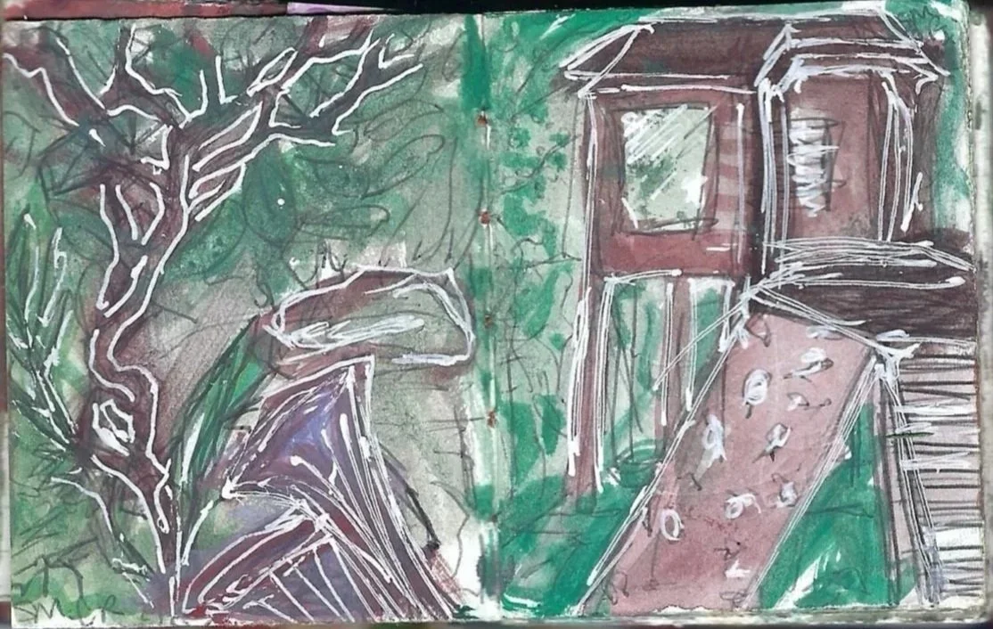 Eucalipto y casa del árbol en el patio trasero, Mini sketch Eucalyptus y backyard treehouse San Martin