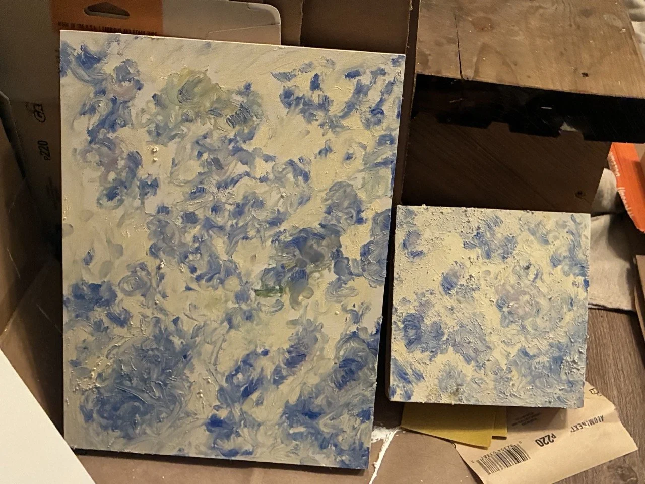 Forget-me-nots, 2026, oil stick on gessoed wood board