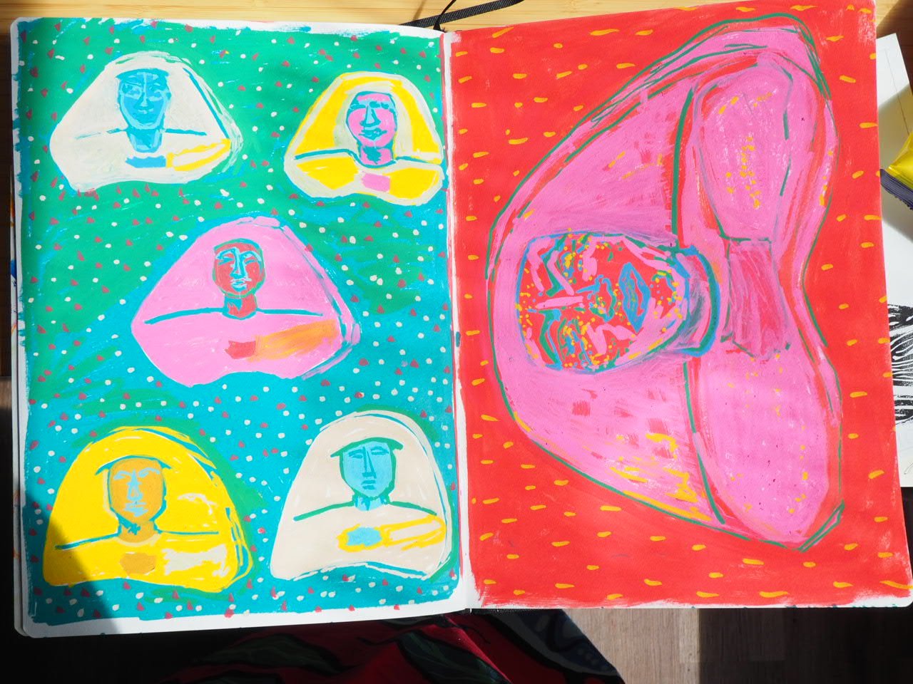 Process photo Existed and Maybe Existed, close up 2026, Nearly Lemon, acrylic marker on 300 gsm paper, 8.5 x 12 inches