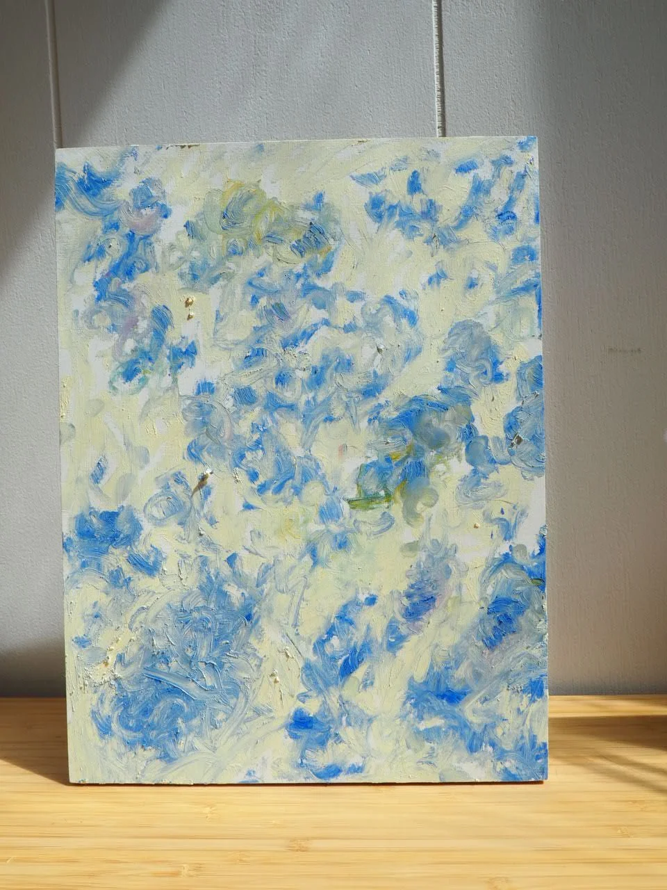 Forget-me-nots, 2026, Nearly Lemon, oil stick on wood panel, 9 x 12 x .75"