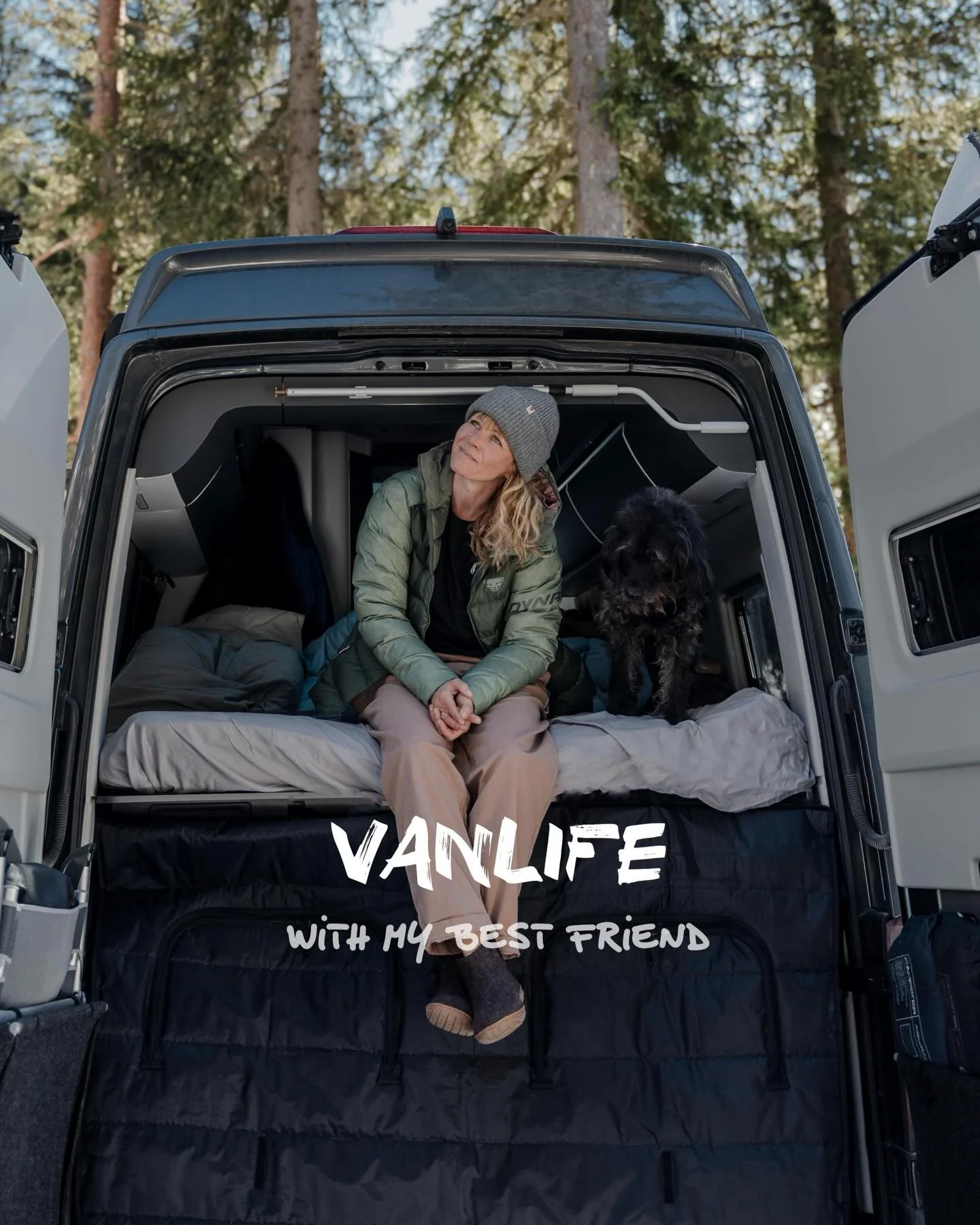 Me and my dog in our van, the co-pilot who&rsquo;s ready for every adventure. No complaints, no plans, just loyalty and shared adventure #solitude #vanlife #travelwithdogs #roadtrip #camperlife