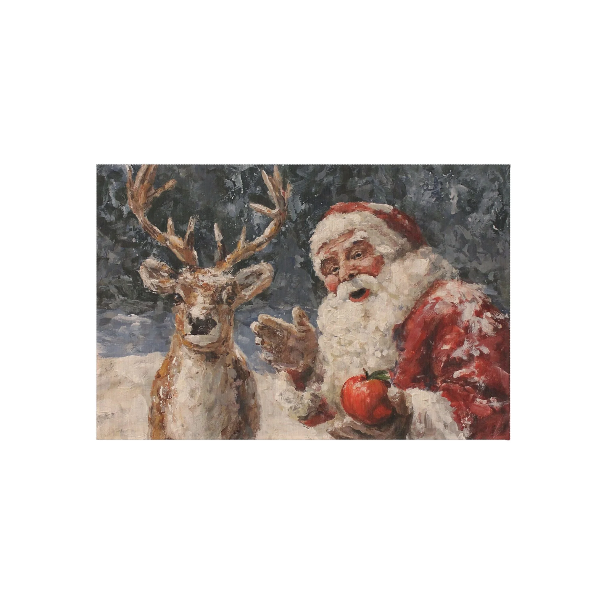 "An Apple For Dasher - Hand Painted - Santa Reindeer Outdoor Rug — Festive Christmas Door Mat