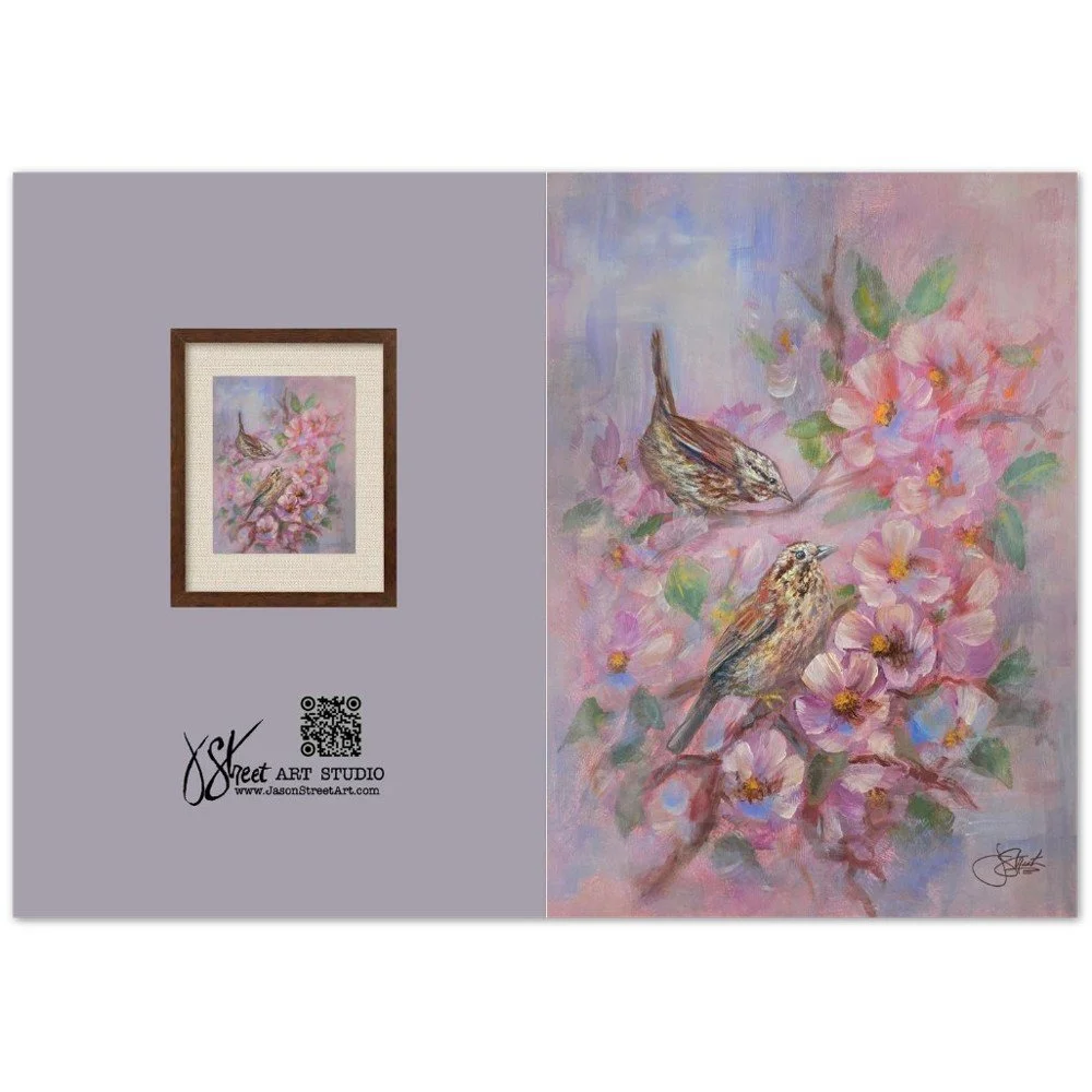 Song Sparrows Bird FLORAL - 5x7 - 10-Pack - Hand Painted