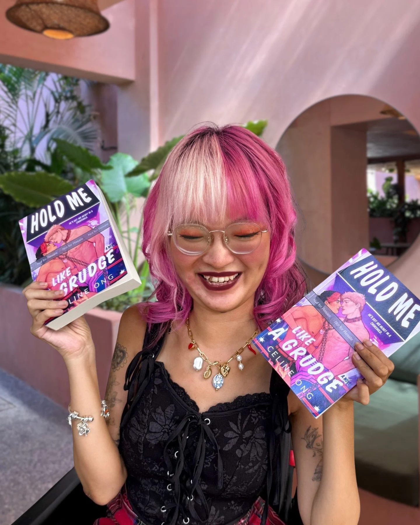 ARCS &amp; FIRST PEEK AT THESE FUNKY, GORGEOUS SPINES!!!!!

(also new neapolitan ice cream hair era hard launch i gUESS)

opening my box of arcs was a quiet affair. this one feels special in a way that&rsquo;s too much to hold. knowing the literal bl