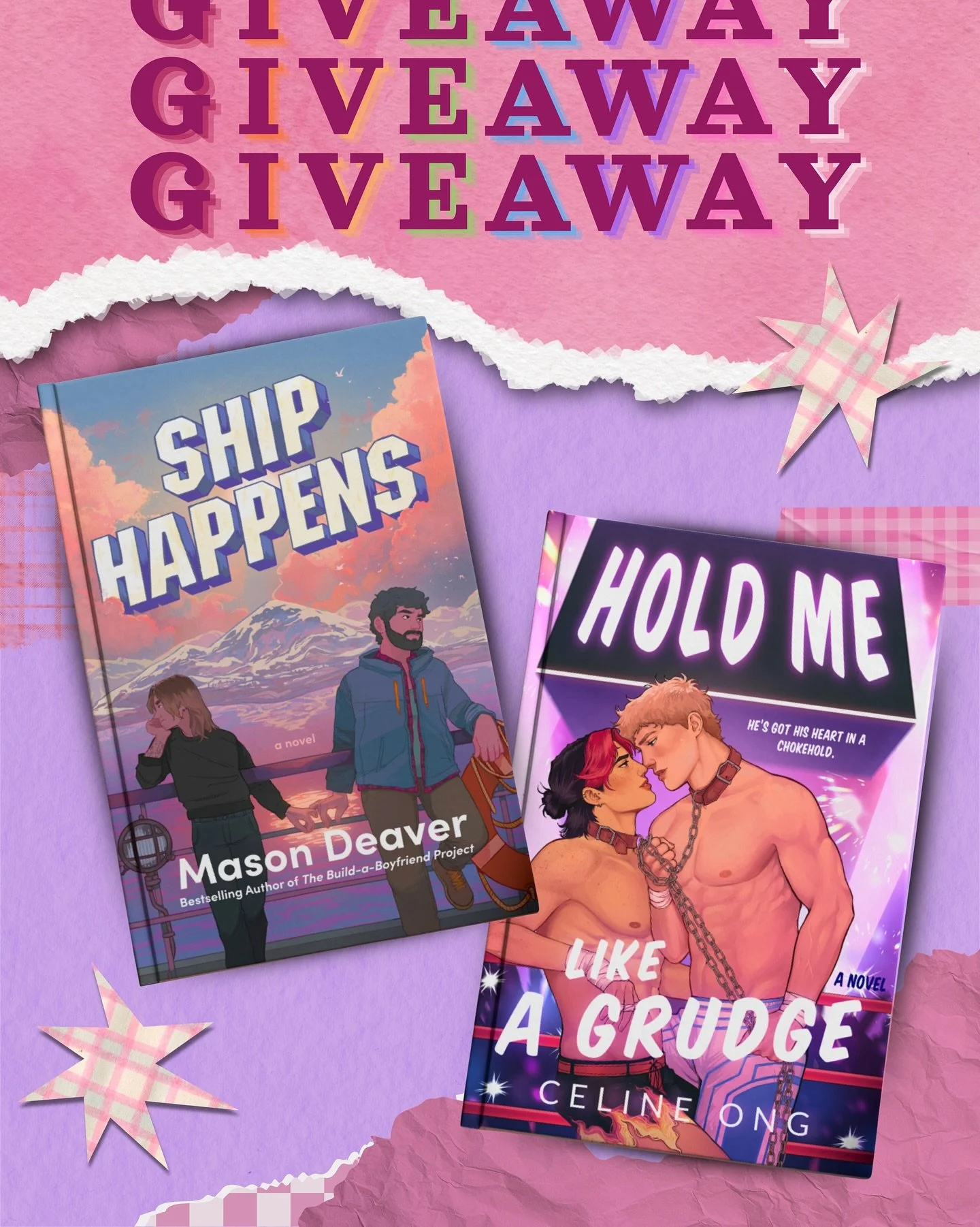 IT&rsquo;S THE GAY RAT GIVEAWAY OF YOUR DREAMS 🐀🌈

to celebrate pride month and the upcoming release of both our gay lil books ft losers who yearn, @mason_deaver and i are giving away copies of SHIP HAPPENS and HOLD ME LIKE A GRUDGE !!!

to enter:
