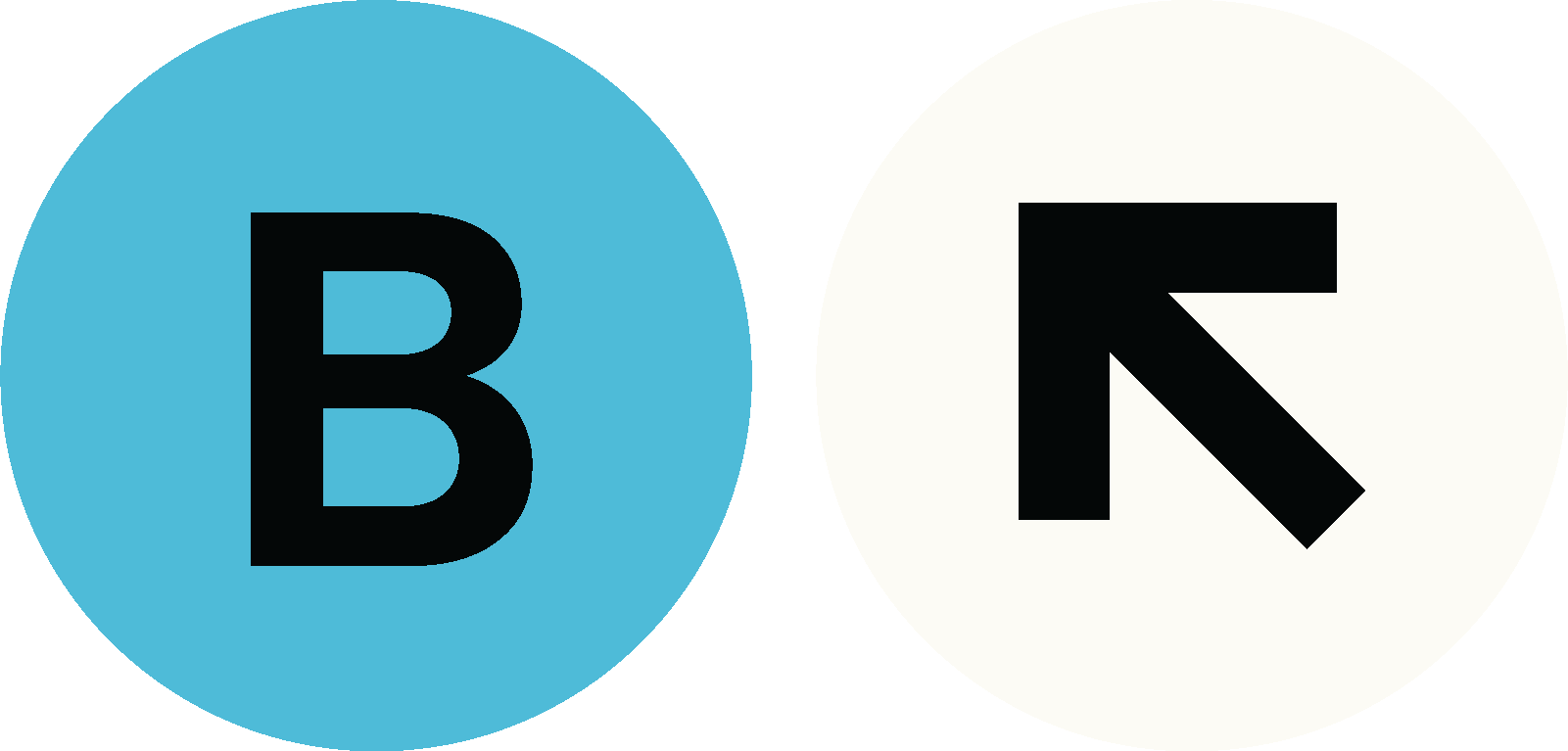 Two circular signs with letters: a blue sign with a large black 'B' and a white sign with a large black 'R'.