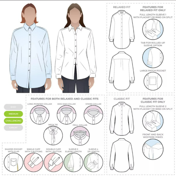Clayton Woven Shirt Pack Pattern Size 18-30 Style Arc