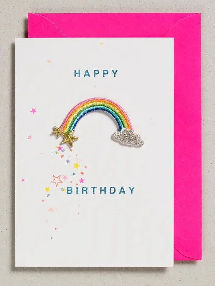 Greeting cards with embroidered iron on patches