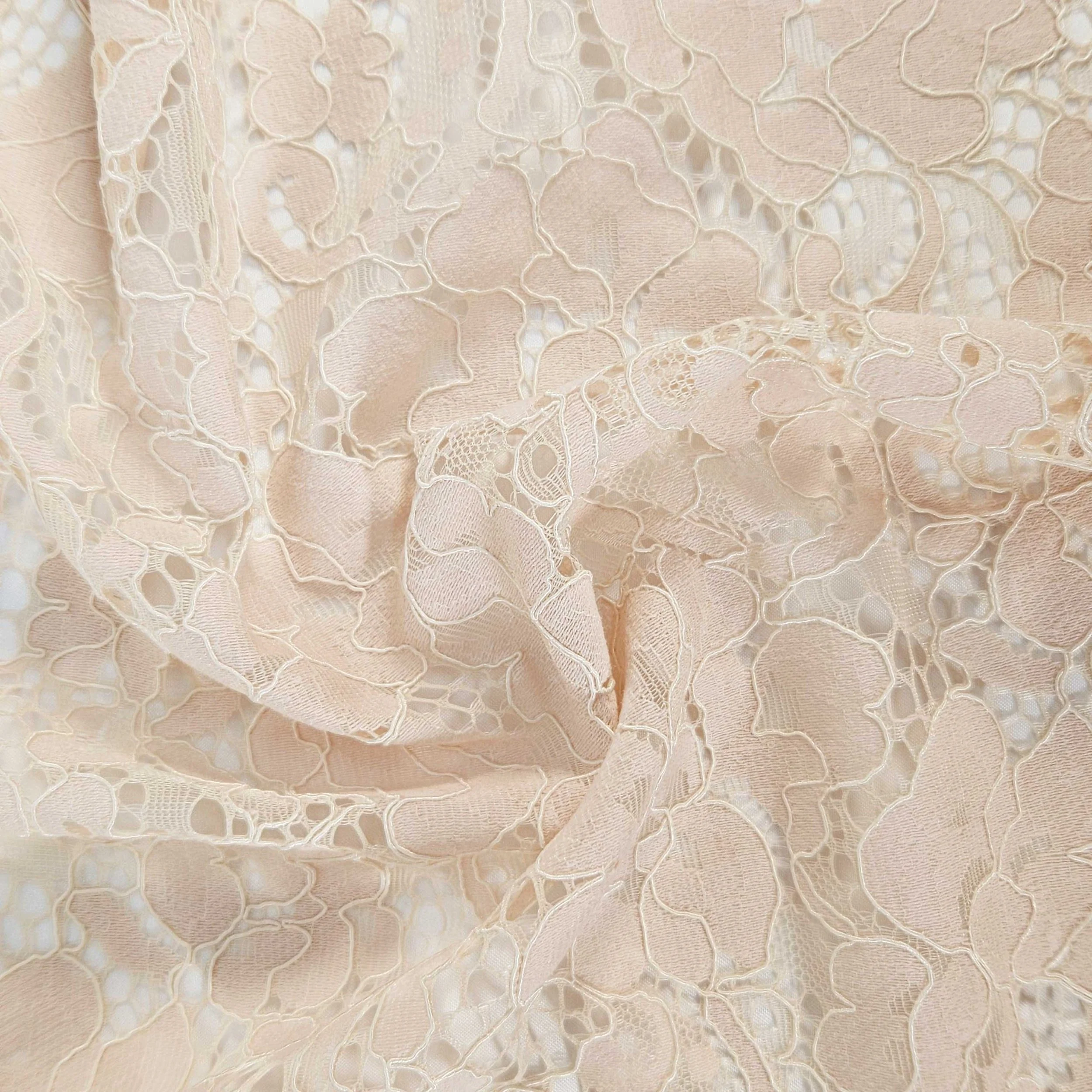 Poly Nylon Corded Floral Lace in Cream
