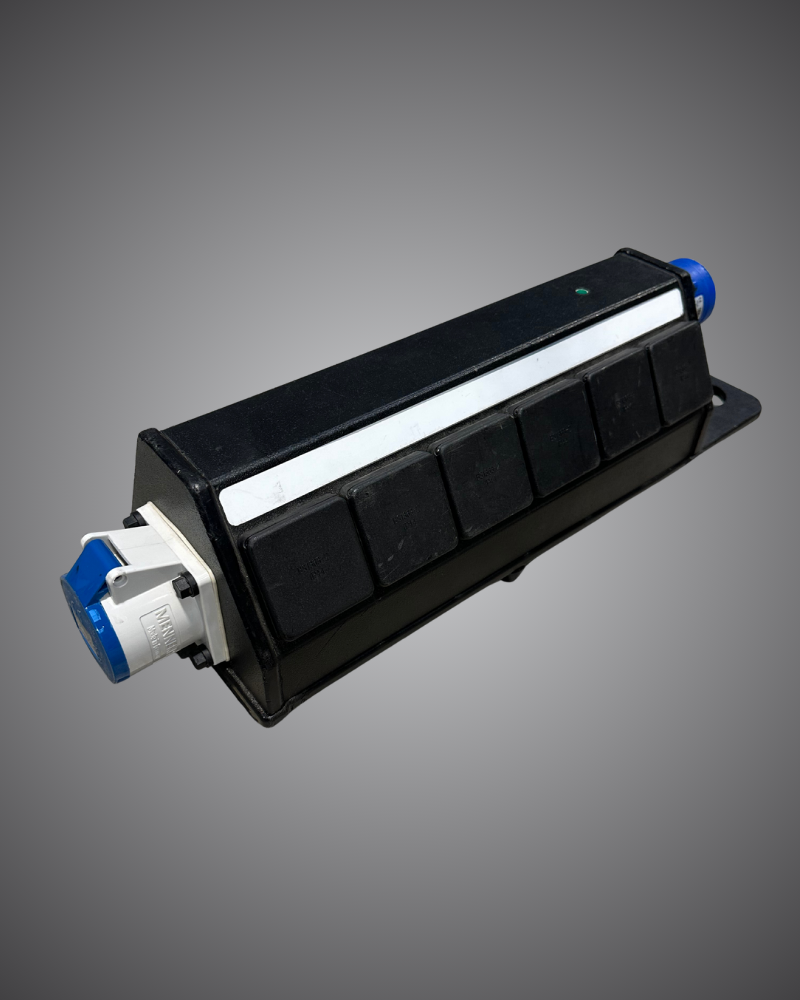 Technical hire from EC Hire, 32A single phase to 13A power distribution hire, Event Concept Type 20 loop through distro for event production
