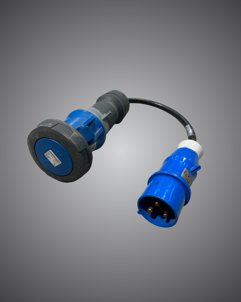Technical hire from EC Hire, 32A to 63A single phase Ceeform adapter hire, Event Concept power adapter for event and production use