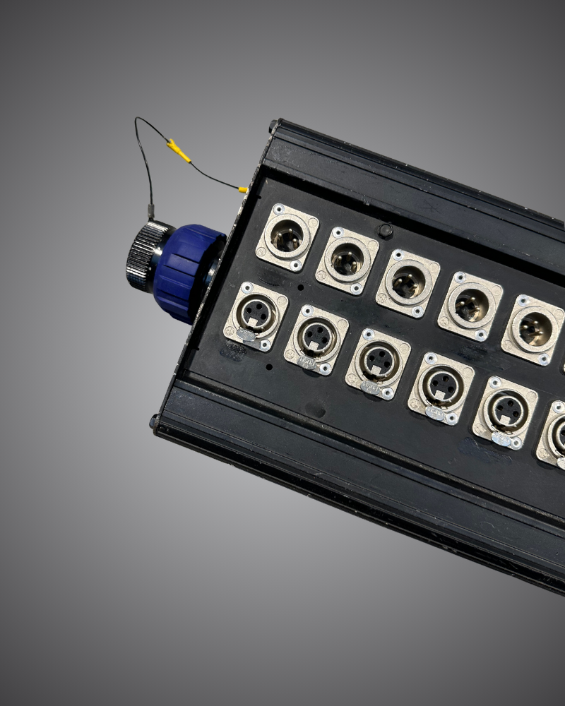 Technical hire from EC Hire, 8-way VEAM to XLR male and female thru stage box hire, Event Concept audio multicore breakout for event production