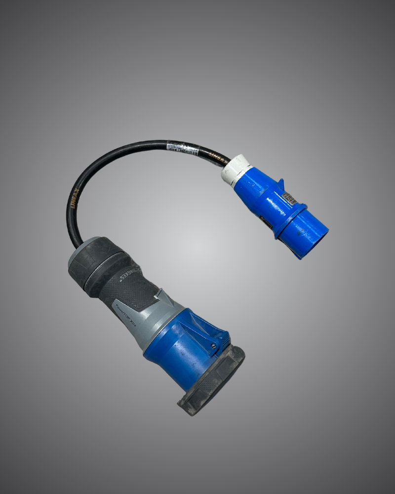 Technical hire from EC Hire, 32A to 63A single phase Ceeform adapter hire, Event Concept power adapter for event and production use