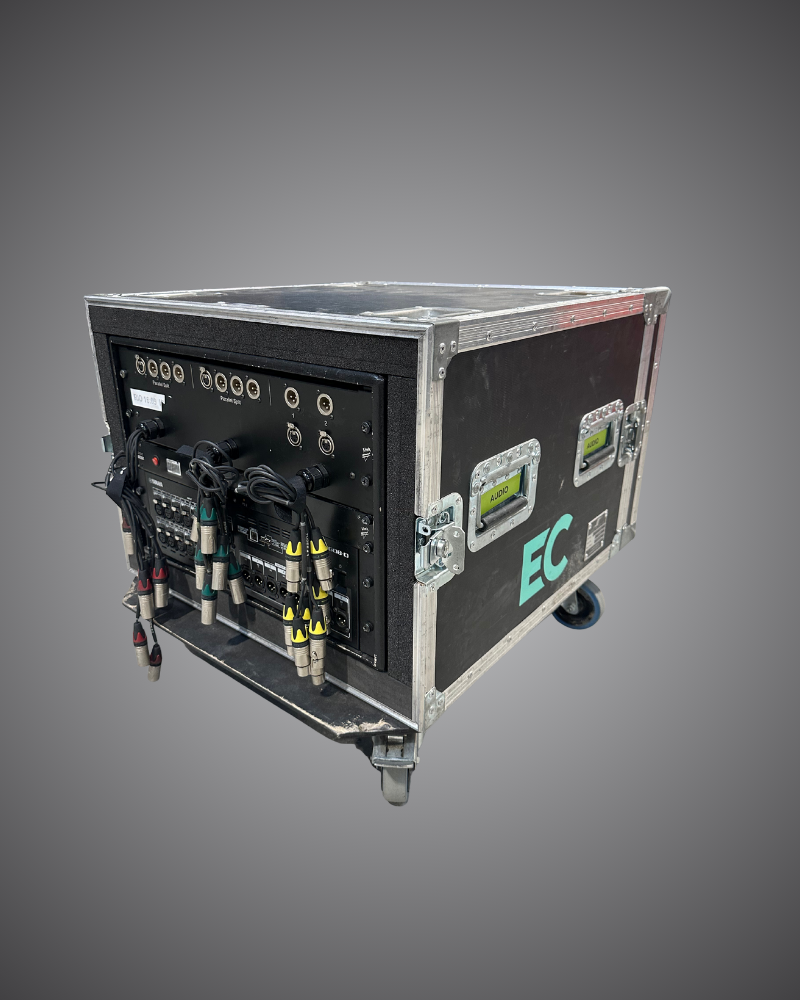 Technical hire from EC Hire, Yamaha Rio1608-D I/O rack hire, patchable hybrid Dante stagebox for Event Concept live sound and event production