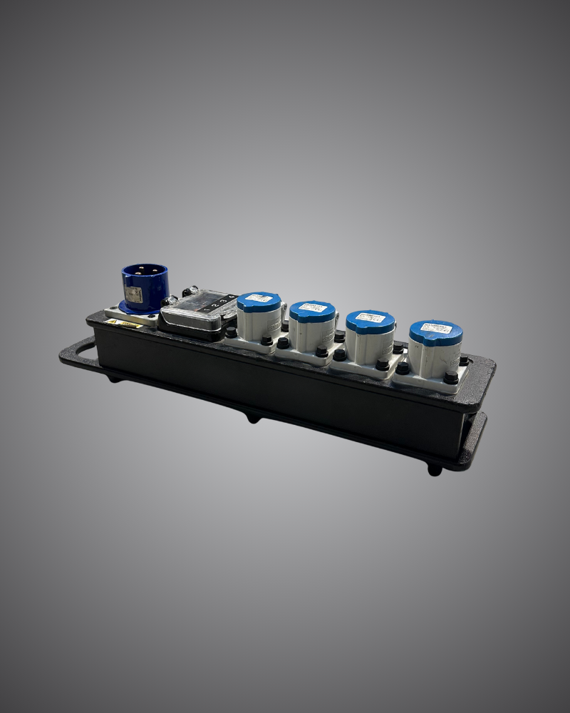 EC Hire technical hire, 32A to 4x 16A distro hire, Event Concept compact power distribution for live events and production builds