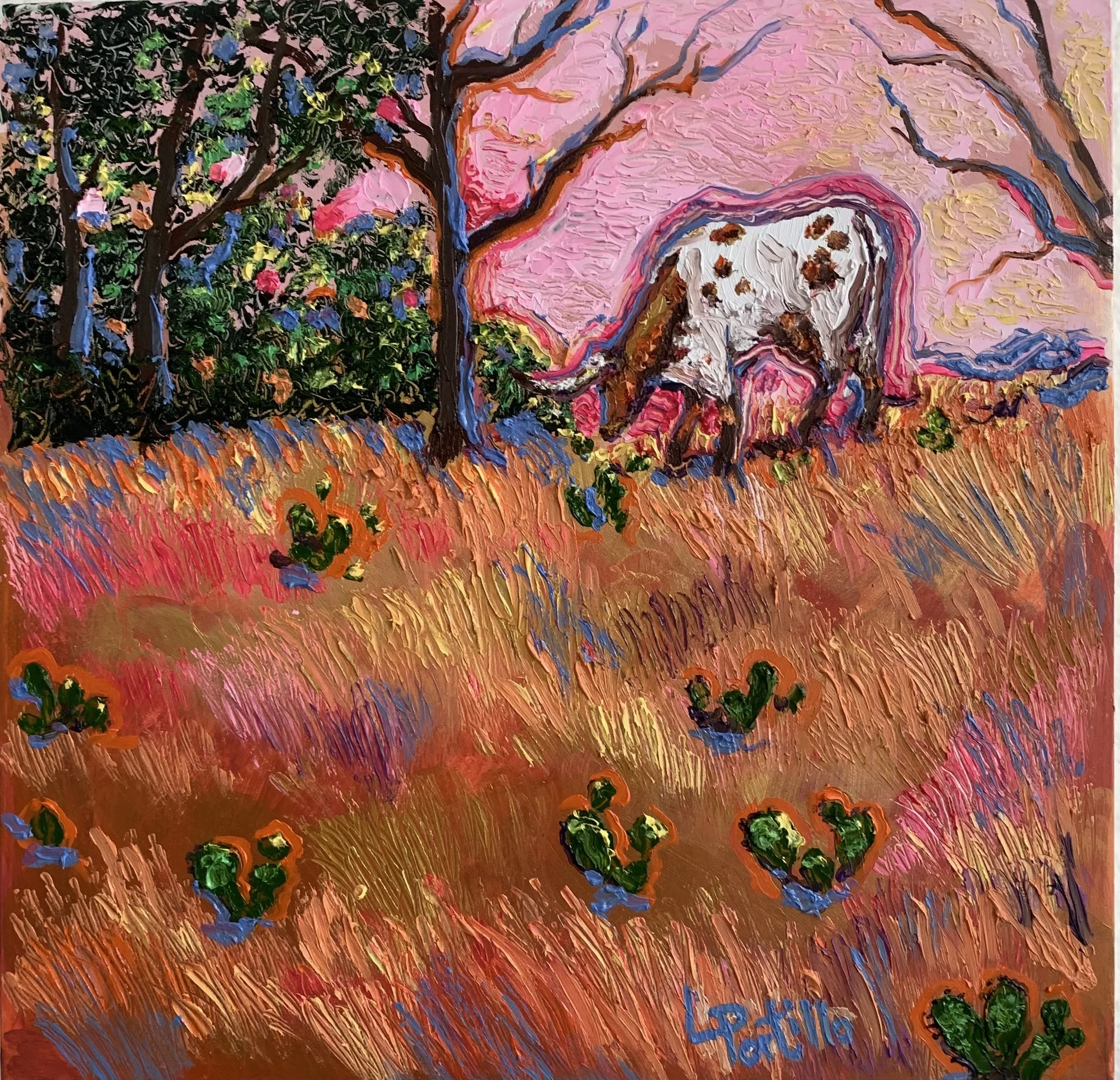 CACTUS FIELDS  WITH A PINK TEXAS SKY