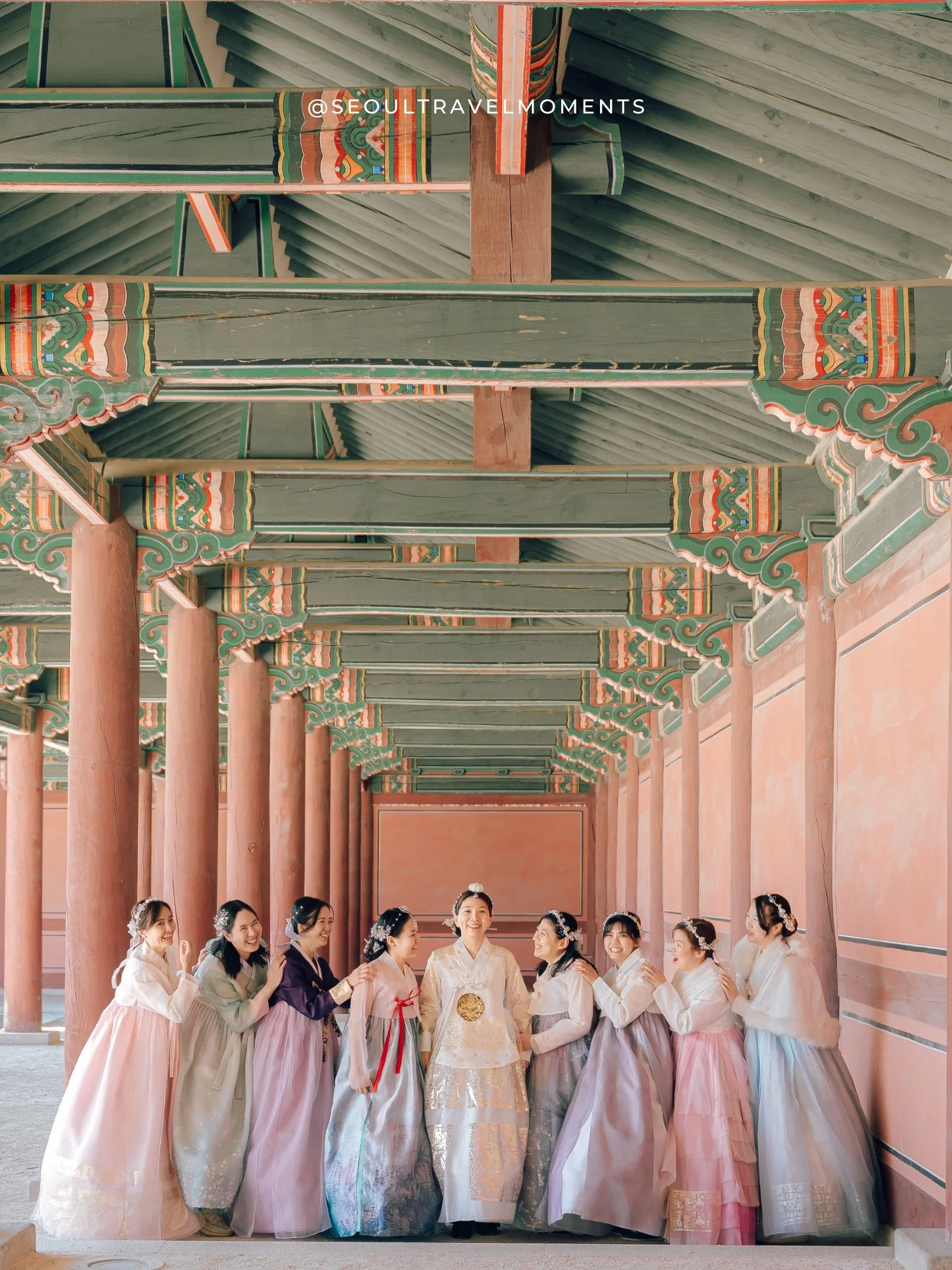 friends spinning in hanbok during a fun photoshoot in seoul