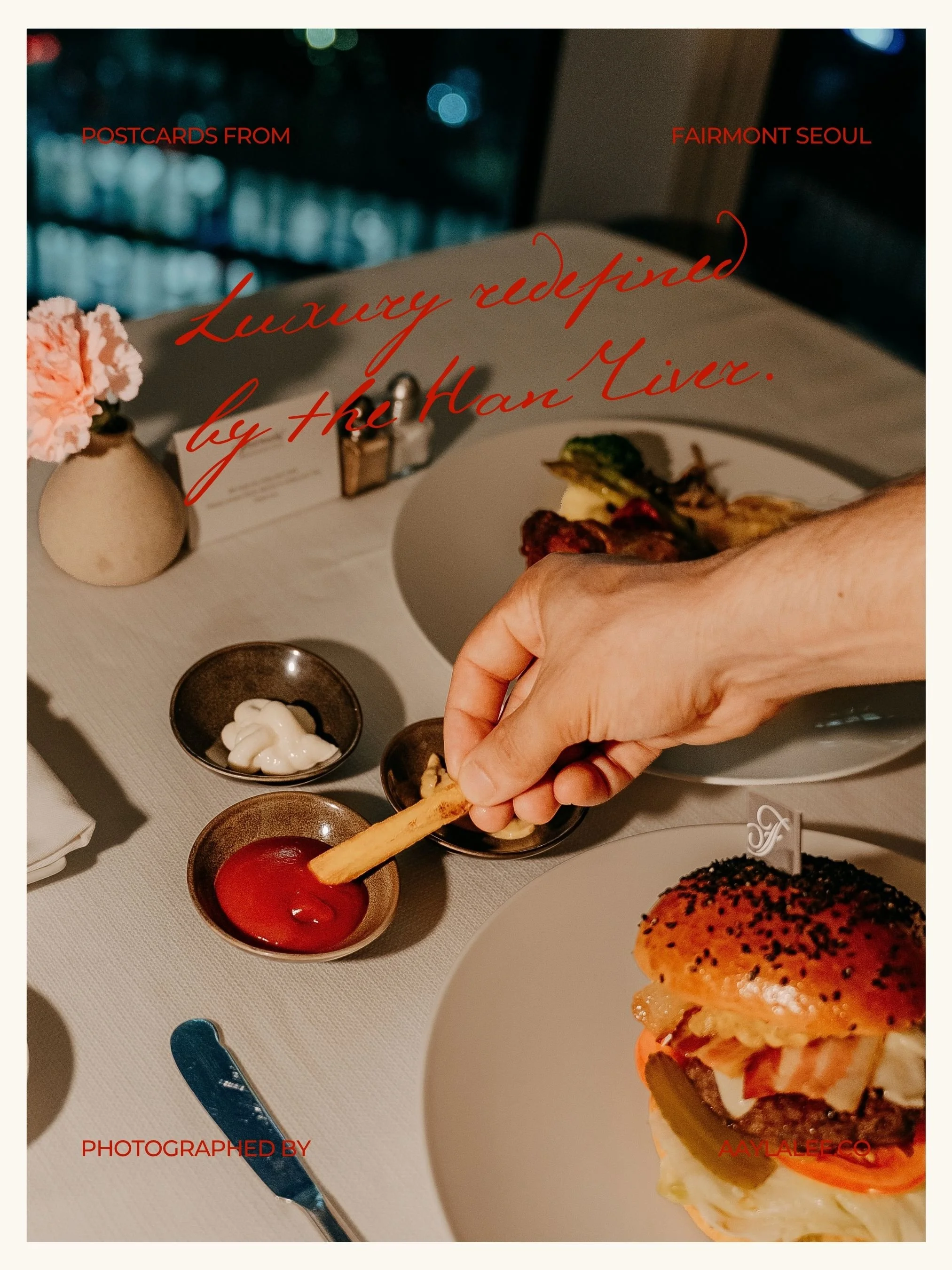 Amenity board and burger, 24-hour room service photography by AaylaLee