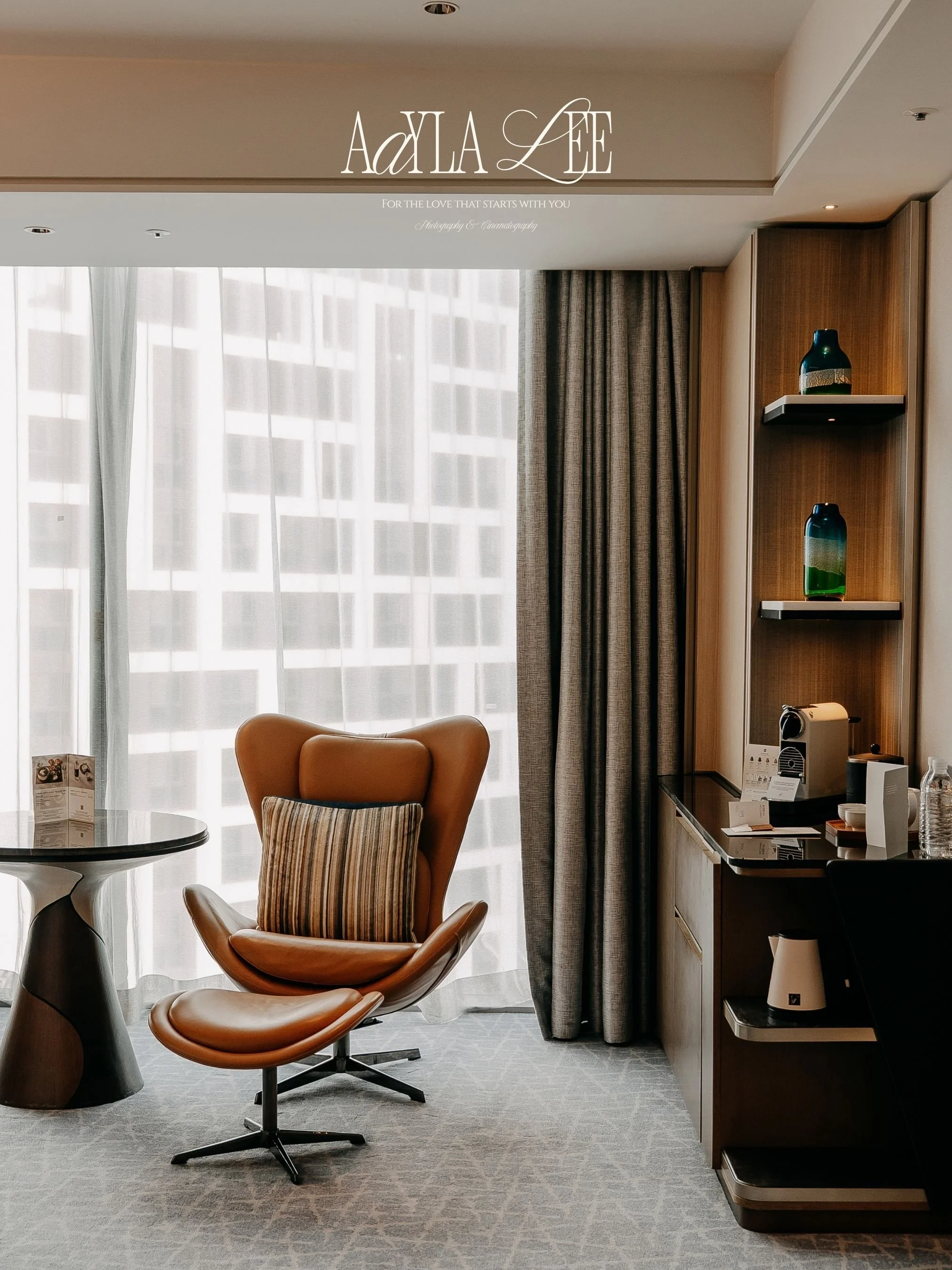 Lounge chair and window interior, hotel photography by AaylaLee, Seoul Korea