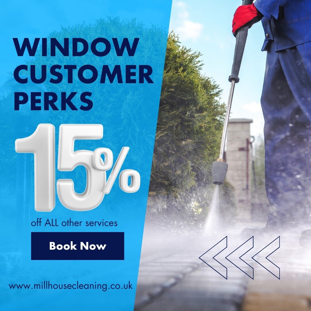 Did you know that if you're a regular Millhouse Cleaning window customer you're entitled to a whopping 15% off ALL our other services? Our pure water pole led and pressure washing techniques can blast away dirt and grime from your entire exterior. Fr