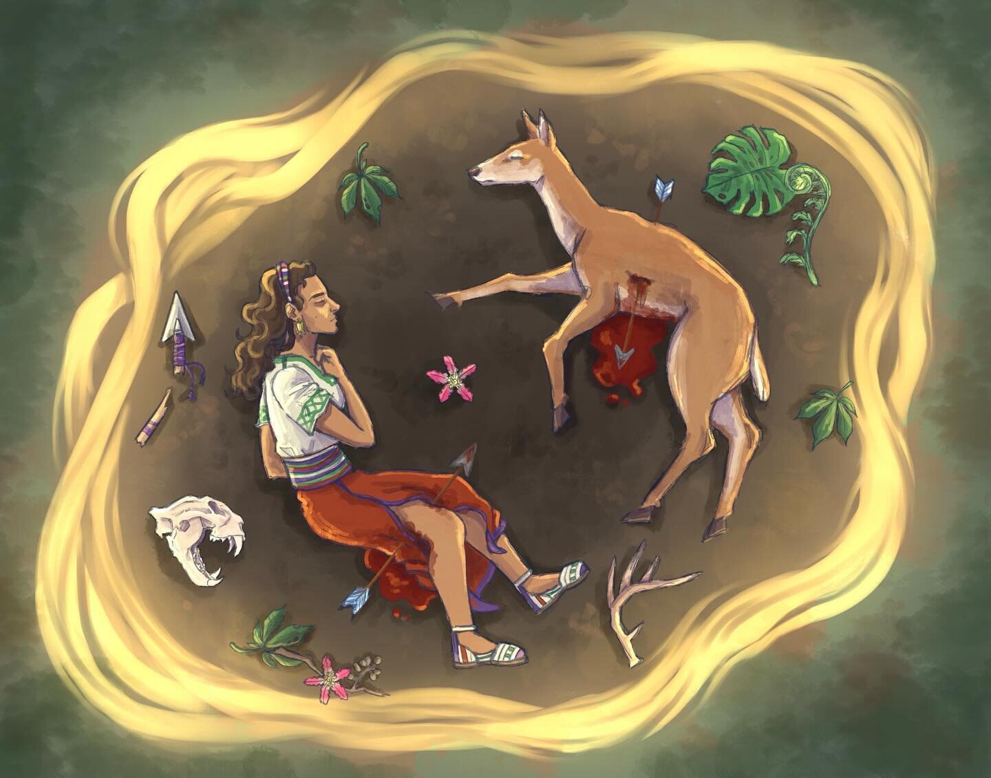 The Cycle of Life 🦌🌳🍃

The second digital piece I did was exploring more on the concept of the Mayan&rsquo;s belief about the white tailed deer. The deer represents the circle of life and death, how we are all the same in the end, no matter who we