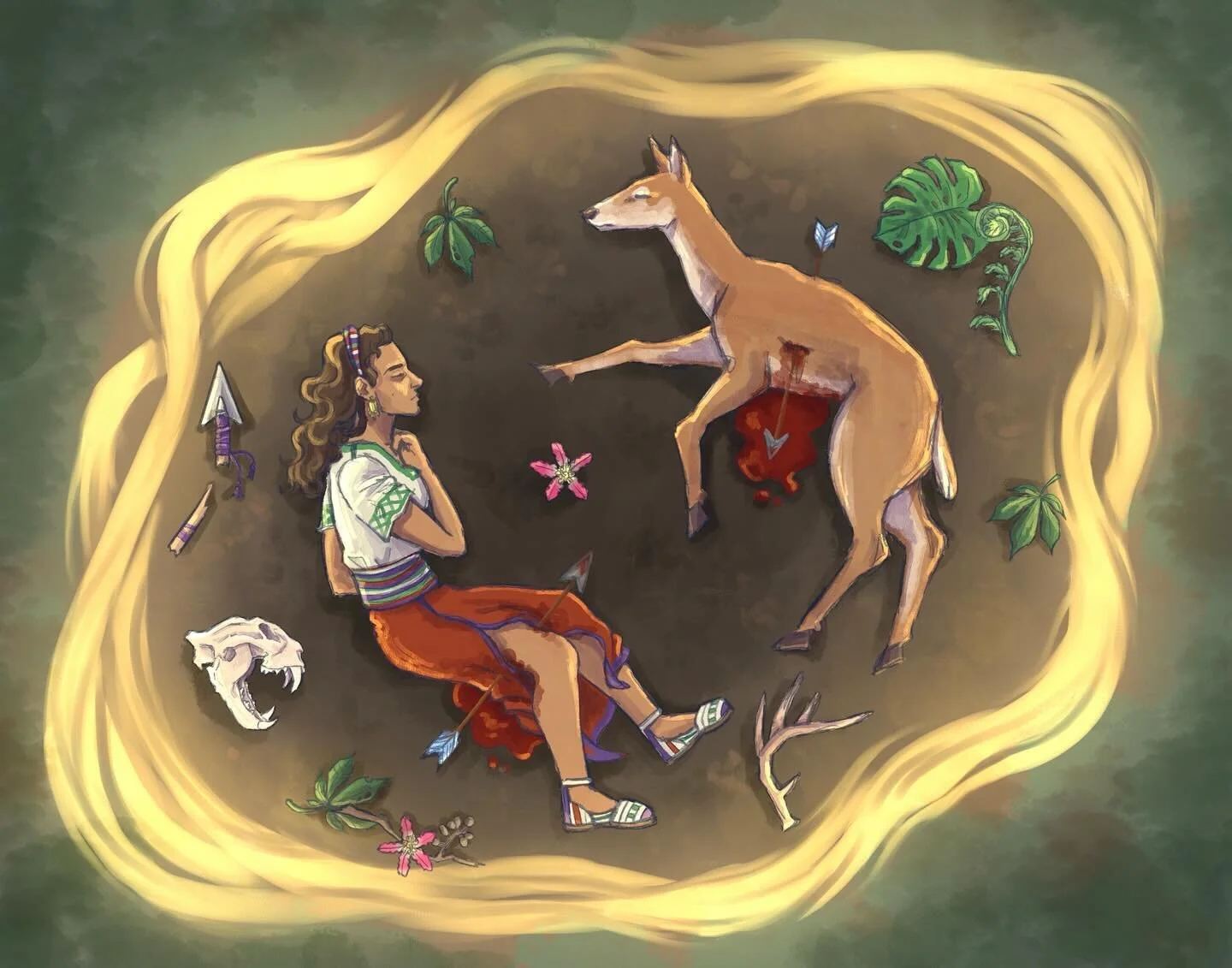 The Cycle of Life 🦌🌳🍃

The second digital piece I did was exploring more on the concept of the Mayan&rsquo;s belief about the white tailed deer. The deer represents the circle of life and death, how we are all the same in the end, no matter who we